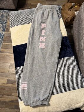 PINK Victoria's Secret Gray Joggers with Light Pink Lettering